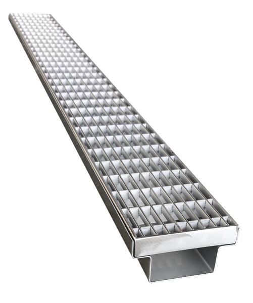 Entwässerungsrinne Edelstahl Massiv, Länge 1 Meter Bauhöhe 50mm mit Edelstahlmaschenrost 3 x 1cm
